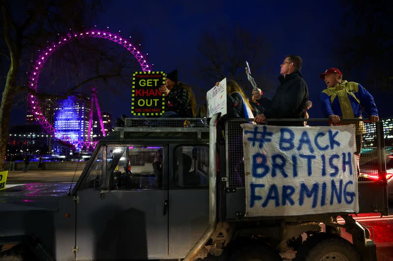 Farmers drive tractors through central London to protest against issues including food imports