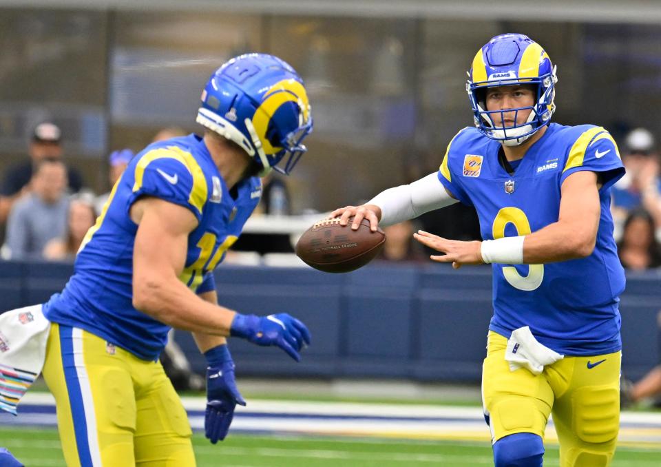 Los Angeles Rams quarterback Matthew Stafford looks to throw.