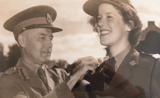 Joy Saunders pictured with her father who was also in the Canadian Army in an undated photo.