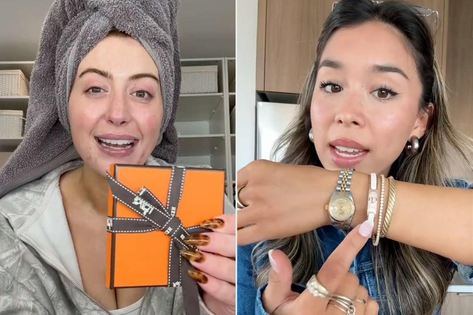 <p>alexisoakleyy/TikTok; laurenwolfe/TikTok</p> Tarte Cosmetics gifts influencers a Hermès bracelet