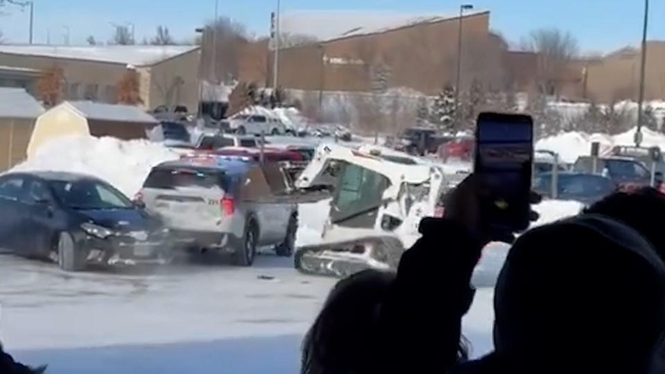 A man stole a skid loader and "went on rampage" in Lincoln, Nebraska, on Jan. 14, 2024, police said.