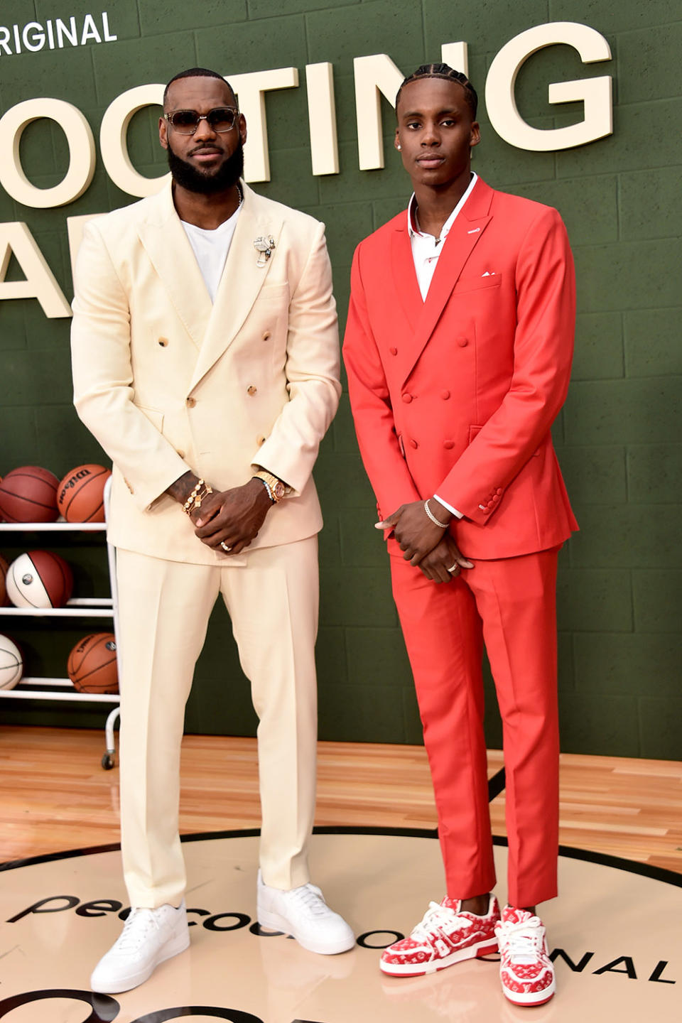(L-R) LeBron James and Marquis "Mookie" Cook attend the Los Angeles premiere of Universal Pictures' "Shooting Stars" on May 31, 2023 in Los Angeles, California.