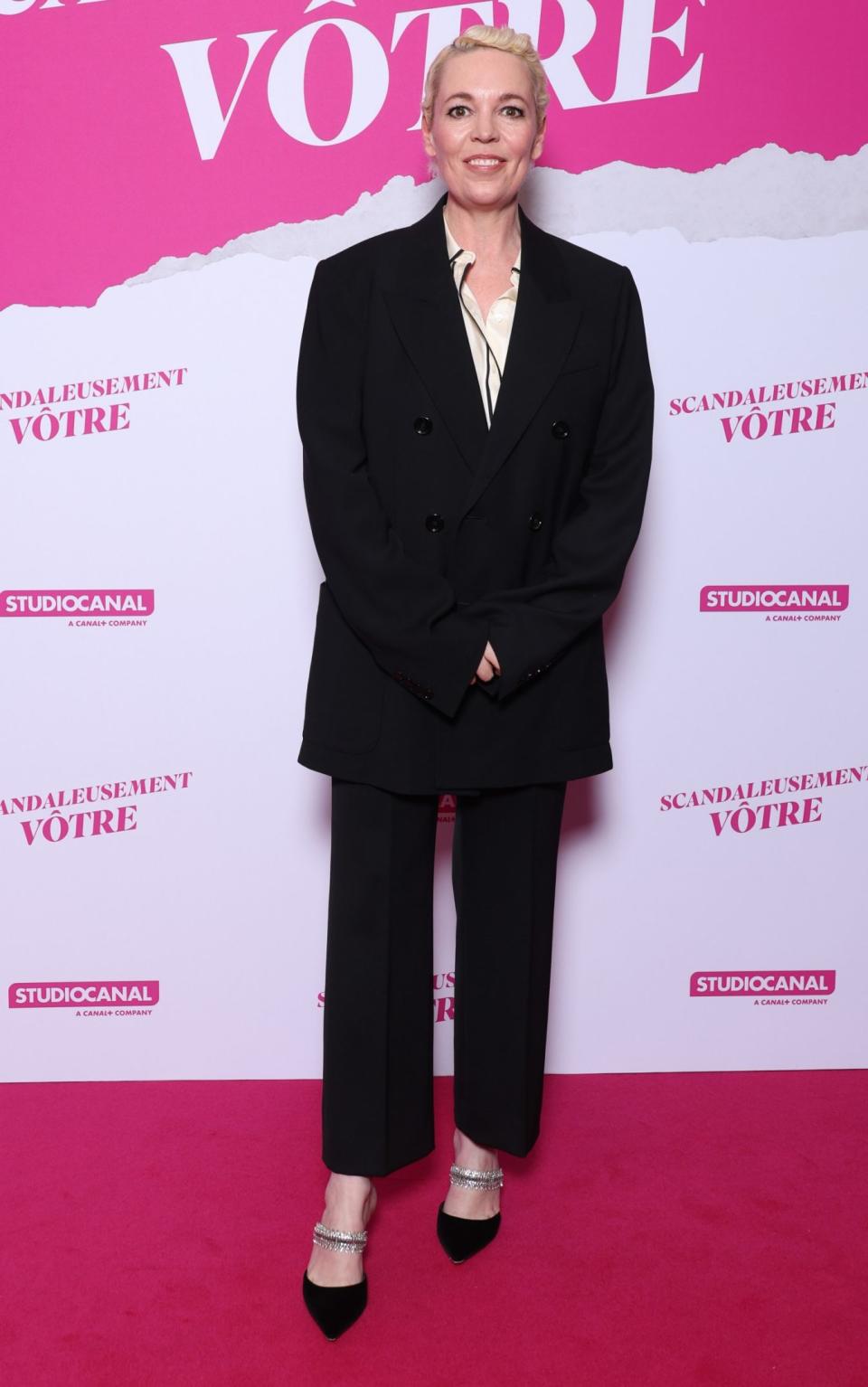 Olivia Colman opted for a chic, androgynous look for the Paris premiere of Wicked Little Letters