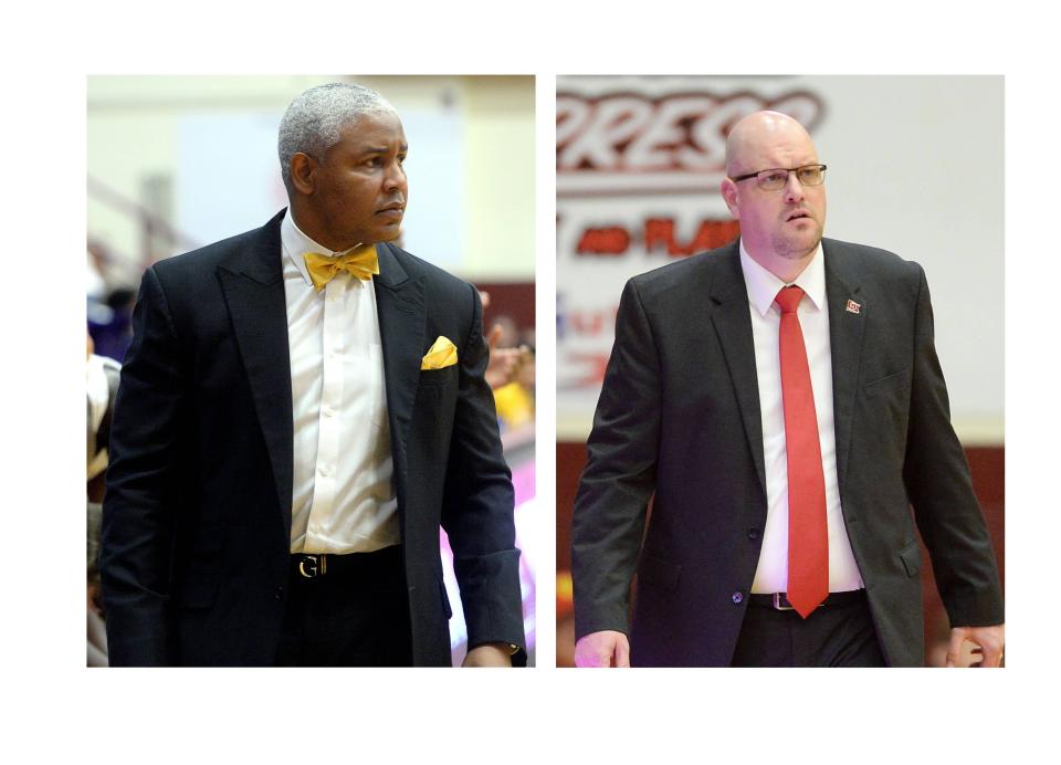 Gannon's Kelvin Jefferson, left, and Edinboro's Pat Cleary will not be returning next season as men's basketball coach for their respective teams. Both universities announced the moves on Friday.