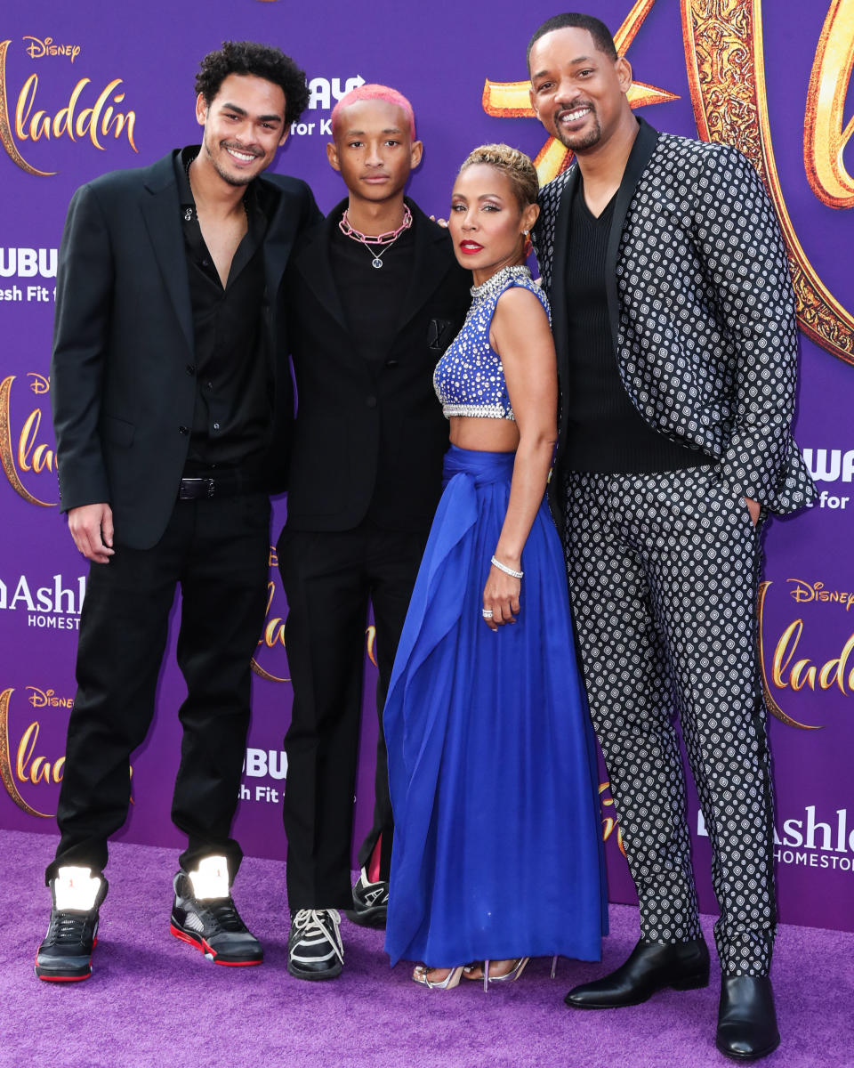 HOLLYWOOD, LOS ANGELES, CALIFORNIA, USA - MAY 21: Trey Smith, Jaden Smith, Jada Pinkett Smith and Will Smith arrive at the World Premiere Of Disney's 'Aladdin' held at the El Capitan Theatre on May 21, 2019 in Hollywood, Los Angeles, California, United States. (Photo by Xavier Collin/Image Press Agency/Sipa USA)