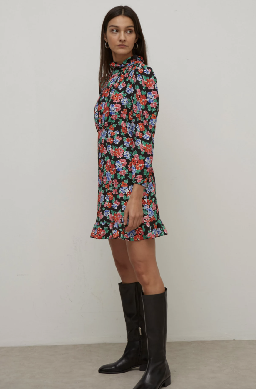 Floral High Neck Mini Tea Dress