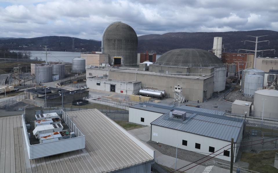 Indian Point 3 and Indian Point 1 are pictured at the Indian Point Energy Center in Buchanan March 28, 2023, as the site is undergoing decommissioning by Holtec Decommissioning International. 
