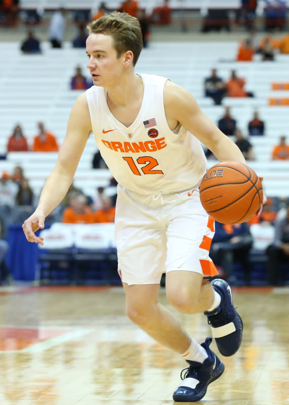 Brendan Paul of the Syracuse Orange controls the ball against the St. Rose Golden Knights during the second half at the Carrier Dome on Oct. 25, 2018, in Syracuse, New York. Syracuse defeated St. Rose 80-49. Paul has since been accused of being a "mule" for Sean "Diddy" Combs.<p>Rich Barnes/Getty Images</p>