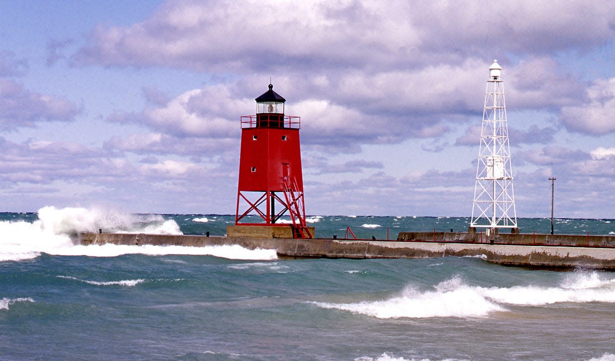 Charlevoix Courier Sept. 29, 1948 — newly arrived lighthouse without lantern at top.