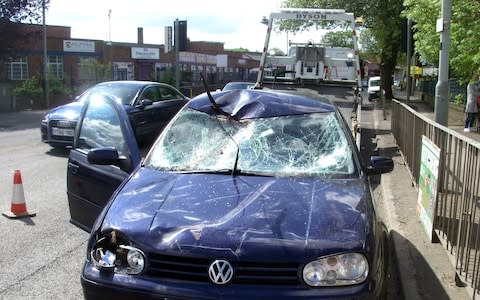 The car which collided with the horse was left badly damaged with a smashed windscreen - Credit: RSCPA/PA