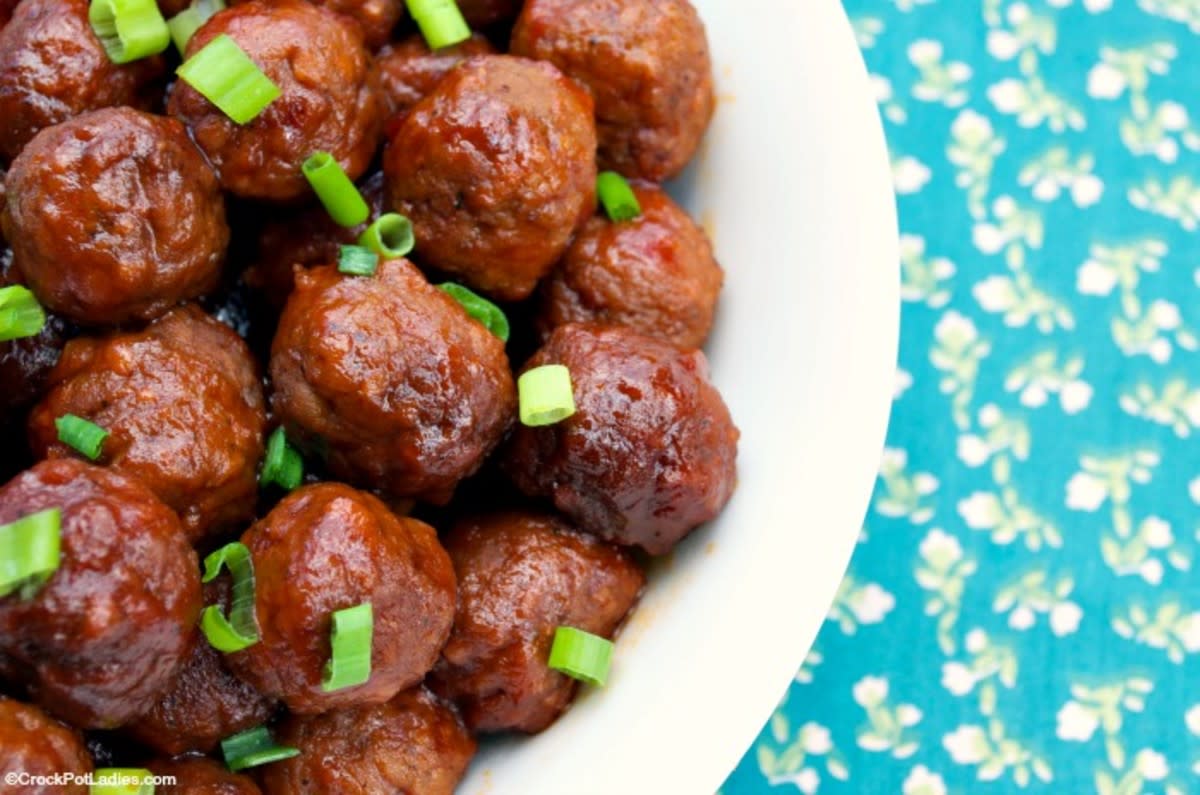 <p>Crock Pot Ladies</p><p>Only five ingredients give these meatballs a delicious sweet heat.</p><p><strong>Get the recipe: <a href="https://crockpotladies.com/crockpot-sweet-spicy-meatballs/" rel="nofollow noopener" target="_blank" data-ylk="slk:Crock Pot Sweet & Spicy Meatballs;elm:context_link;itc:0;sec:content-canvas" class="link rapid-noclick-resp">Crock Pot Sweet & Spicy Meatballs</a></strong></p>