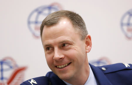 International Space Station (ISS) crew member Nick Hague of the U.S. attends a news conference in the Star City near Moscow, Russia February 21, 2019. REUTERS/Maxim Shemetov