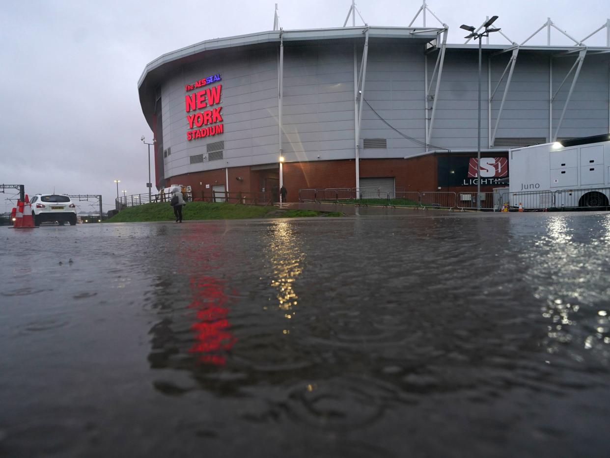 High water levels around a stadium in Rotherham (PA)