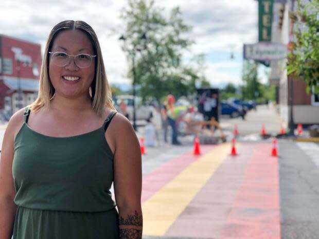 'This is a small step that I was able to contribute to,' said Melissa Murray, who petitioned Whitehorse city council for a new crosswalk downtown, to represent Black, Indigenous and people of colour. It's now been made permanent. (George Maratos/CBC - image credit)