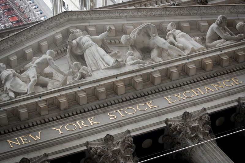 The front facade of the of the NYSE is seen in New York