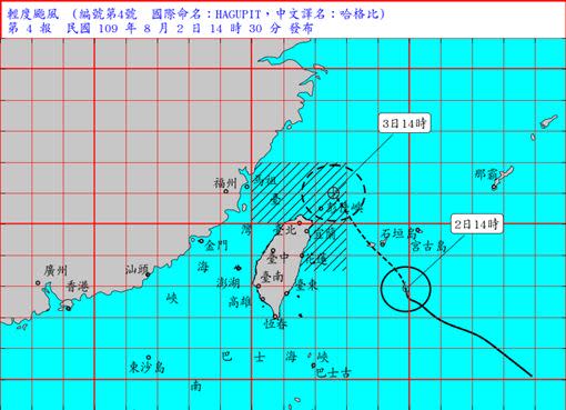 輕颱哈格比最新動態 （圖／翻攝自氣象局網站）