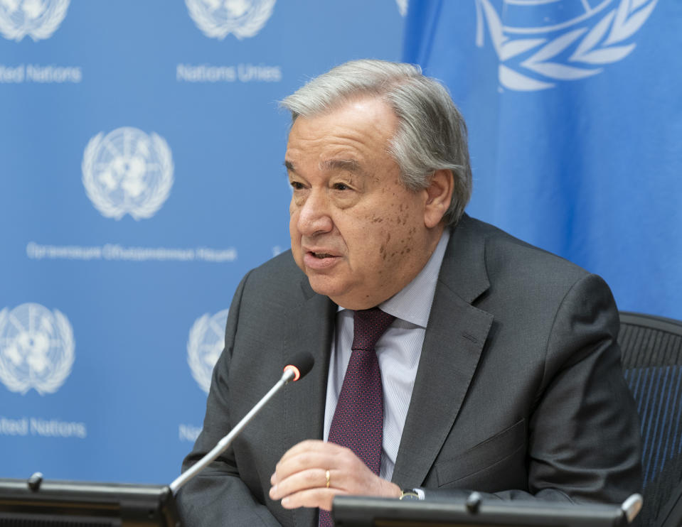 NEW YORK, UNITED STATES - 2020/03/10: UN SG Antonio Guterres briefs press on climate change at UN Headquarters. (Photo by Lev Radin/Pacific Press/LightRocket via Getty Images)