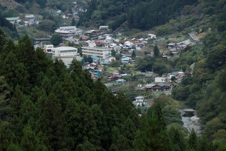 Hamlet of Nanmoku Village is seen between mountains in Gunma prefecture, northwest of Tokyo, Japan October 12, 2017. Picture taken October 12, 2017. REUTERS/Issei Kato