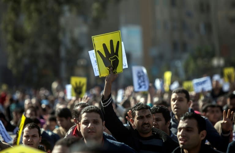 Muslim Brotherhood supporters at a 2014 rally in Cairo to remember those killed in a 2013 crackdown on protesters