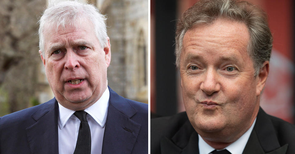 Side by side images of Prince Andrew, Duke of York and Piers Morgan. Photo: Getty Images.