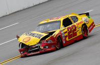 TALLADEGA, AL - OCTOBER 23: Kurt Busch, driver of the #22 Shell/Pennzoil Dodge, drives with damage to his car during the NASCAR Sprint Cup Series Good Sam Club 500 at Talladega Superspeedway on October 23, 2011 in Talladega, Alabama. (Photo by Jeff Zelevansky/Getty Images for NASCAR)