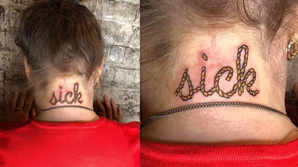 <p>Lena Dunham just permanently labeled herself as, “sick.” The former “Girls” star showed off her new neck tattoo with the four letters stylized to look like a rope. Despite the usual connotation of the word, Dunham actually revealed the ink has a meaning of empowerment. “Sometimes the thing you’re most scared of being called is […]</p> <p>The post <a rel="nofollow noopener" href="https://theblast.com/lena-dunham-sick-neck-tattoo/" target="_blank" data-ylk="slk:Lena Dunham Gets Inked With a Sick Tattoo … Literally;elm:context_link;itc:0;sec:content-canvas" class="link ">Lena Dunham Gets Inked With a Sick Tattoo … Literally</a> appeared first on <a rel="nofollow noopener" href="https://theblast.com" target="_blank" data-ylk="slk:The Blast;elm:context_link;itc:0;sec:content-canvas" class="link ">The Blast</a>.</p>