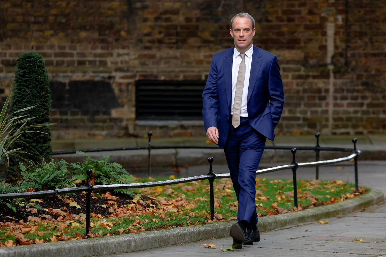 Dominic Raab walks outside Number 10 Downing Street, in London, Britain, October 25, 2022. REUTERS/Peter Nicholls