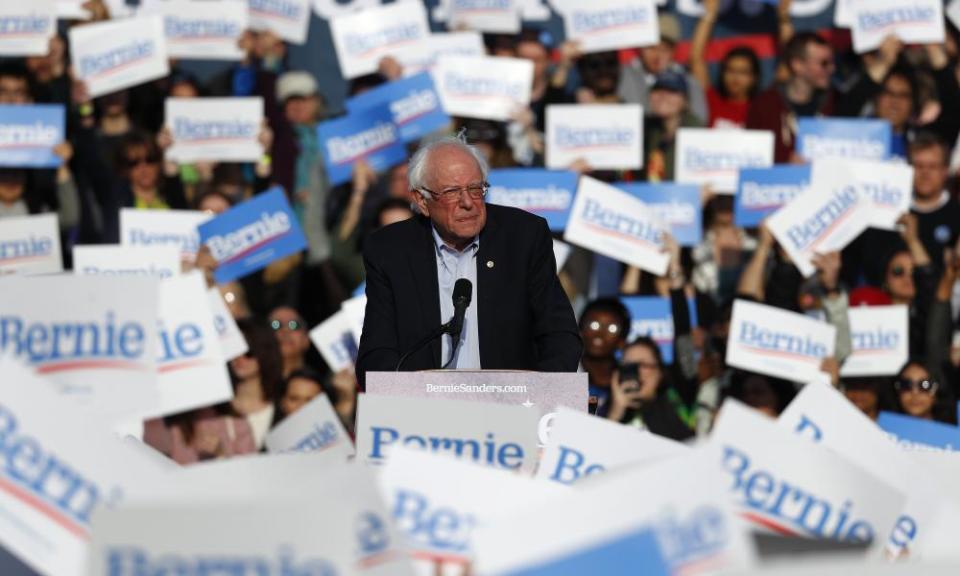 Bernie Sanders speaks during a rally in Warren, Michigan in April.