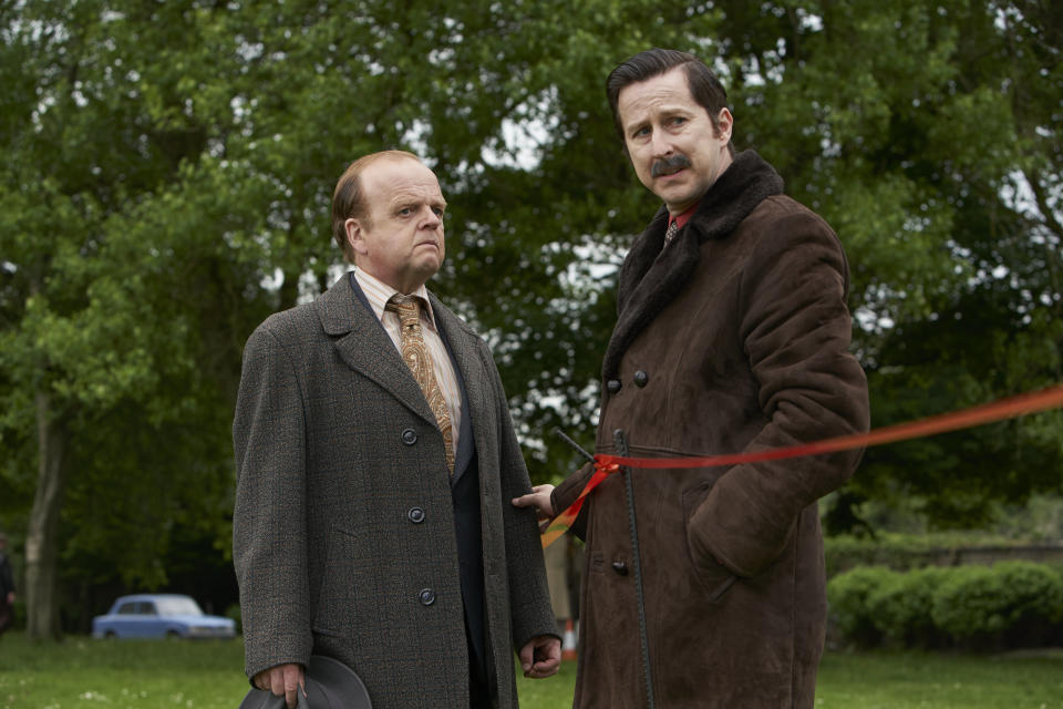 This image and the information contained herein is strictly embargoed until 10am 8th of August 2023

NEW PICTURES FOR
ITV
THE LONG SHADOW
EARLY RELEASE IMAGES

Pictured: TOBY JONES as DCS Dennis Hoban and LEE INGLEBY as DCS Jim Hobson.


This photograph is (C) ITV Plc and can only be reproduced for editorial purposes directly in connection with the programme or event mentioned above, or ITV plc. This photograph must not be manipulated [excluding basic cropping] in a manner which alters the visual appearance of the person photographed deemed detrimental or inappropriate by ITV plc Picture Desk.  This photograph must not be syndicated to any other company, publication or website, or permanently archived, without the express written permission of ITV Picture Desk. Full Terms and conditions are available on the website www.itv.com/presscentre/itvpictures/terms

For further information please contact:
patrick.smith@itv.com