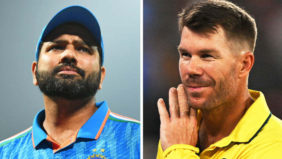 Cricket Australia's selection of David Warner (pictured right) in the 'Team of the Tournament' over Indian captain Rohit Sharma (pictured left) has caused a stir. (Getty Images)