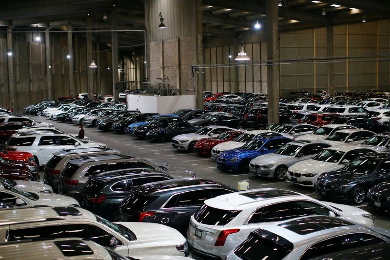 Cars are parked at used autos platform Kavak in Mexico City