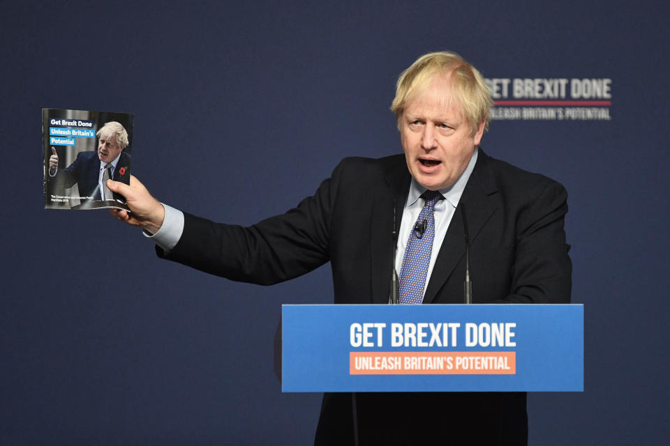 Prime Minister Boris Johnson at the launch of his party's General Election manifesto in Telford, West Midlands. PA Photo. Picture date: Sunday November 24, 2019. See PA story POLITICS Election. Photo credit should read: Stefan Rousseau/PA Wire