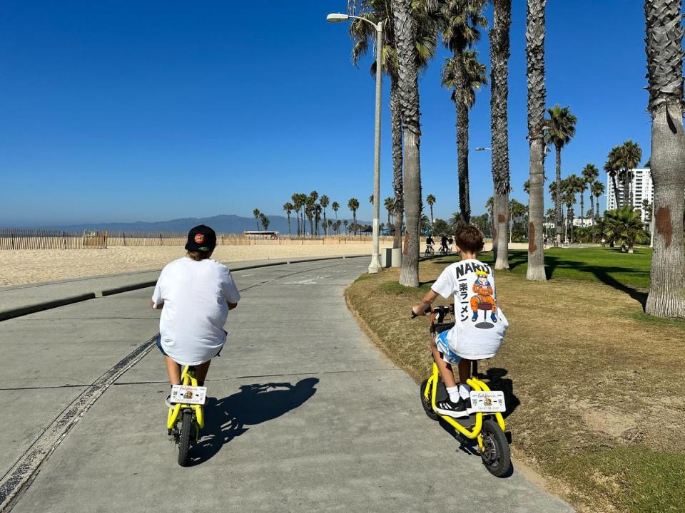 Electric bikes on the Santa Monica cycle and scooter path (Elliot Wagland)