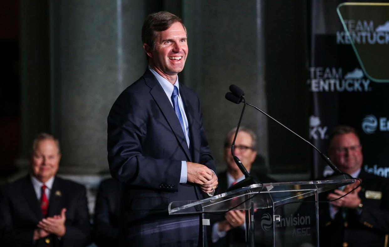 "This project will create 2,000 great jobs of the future," said Gov. Andy Beshear during the announcement of the $2 billion investment by Envision AESC Group for the planned 30Gwh gigafactory in Bowling Green. The plant will manufacture electric vehicle batteries. April 13, 2022
