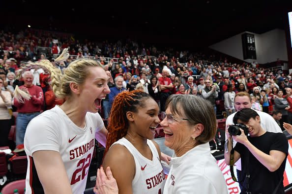 Tara VanDerveer ties Mike Krzyzewski with 1,202 NCAA career wins at Stanford Maples Pavilion on January 19, 2024 in Palo Alto, California. (Getty Images)