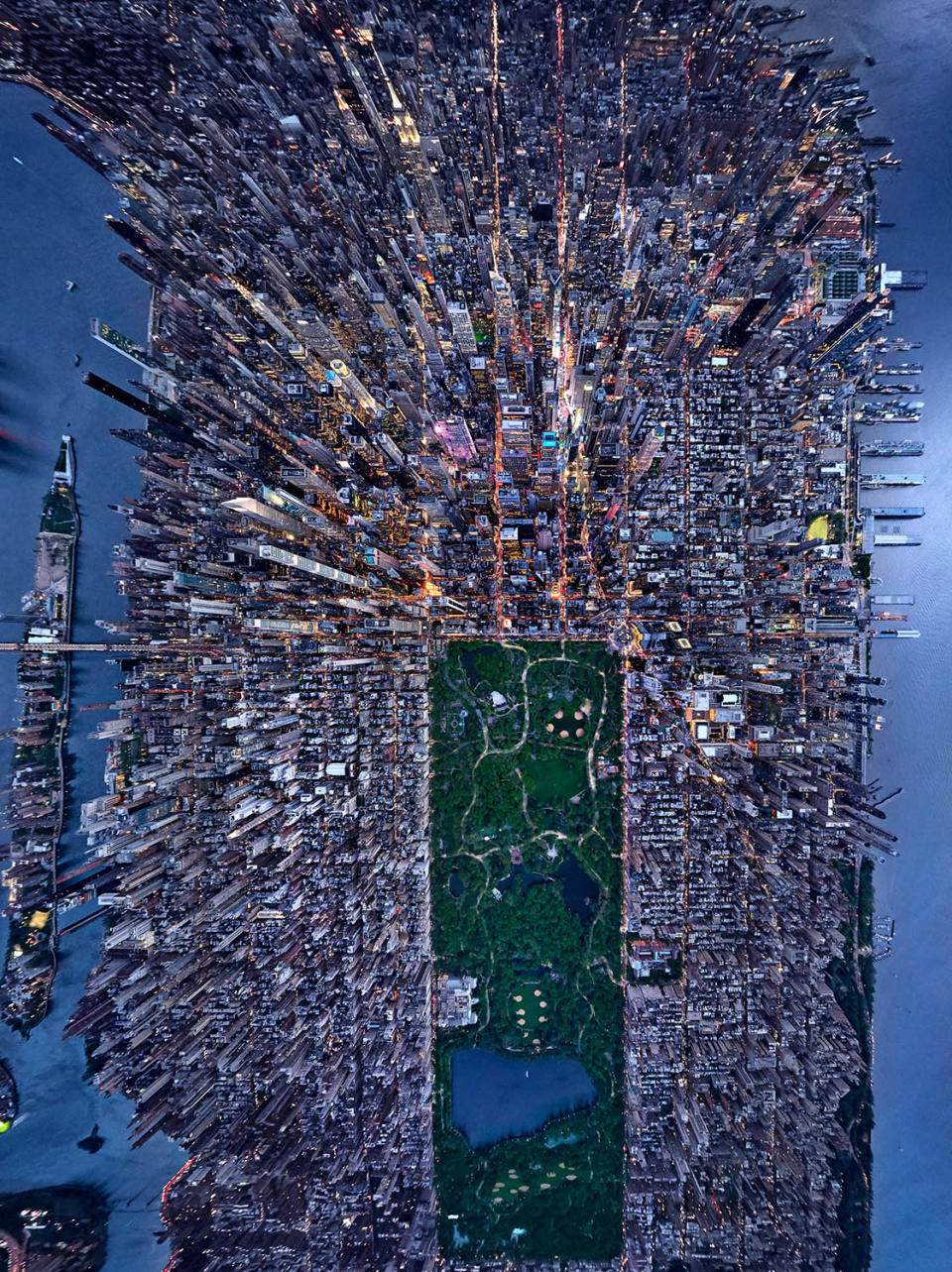 Distorted aerial photographs offer a unique way to see the vibrancy of New York City