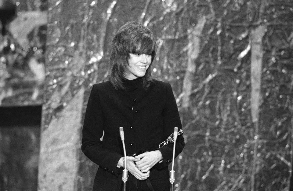 Actress Jane Fonda with the Oscar she received for "Klute" in 1972.