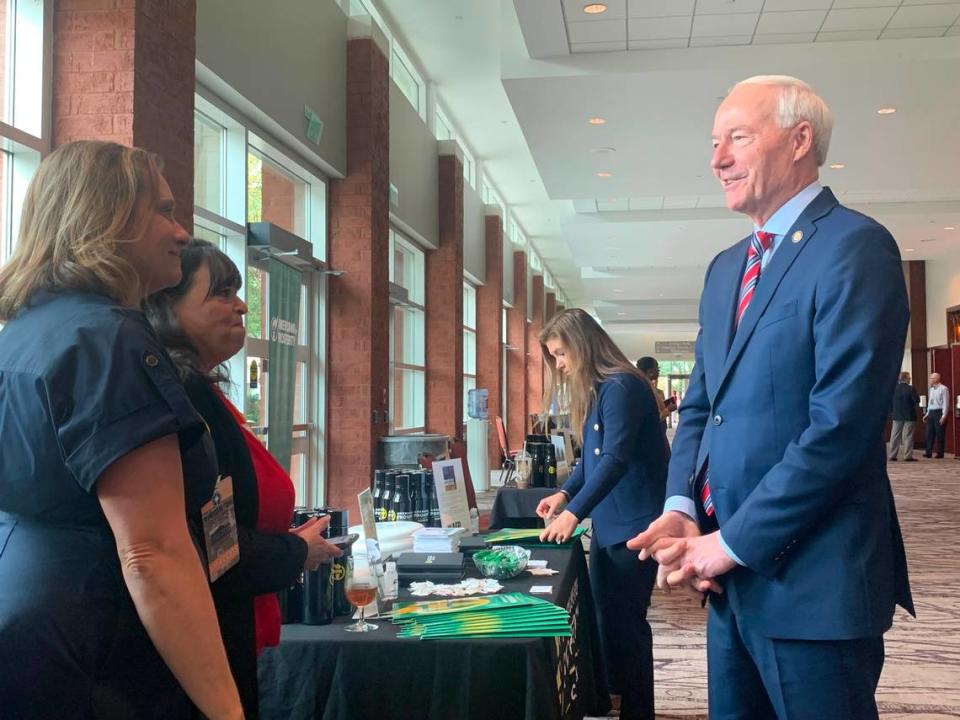 Former Arkansas Gov. Asa Hutchinson speaks to attendees at the Vision ’24 Conference in North Charleston on Saturday, March 18, 2023.