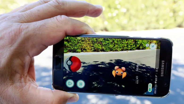 The augmented reality mobile game "Pokemon Go" by Nintendo is shown on a smartphone screen in this photo illustration taken in Palm Springs, California U.S. in 2016. A Kingsville couple has been fined for playing the game during lockdown. (Sam Mircovich/Illustration/Reuters)