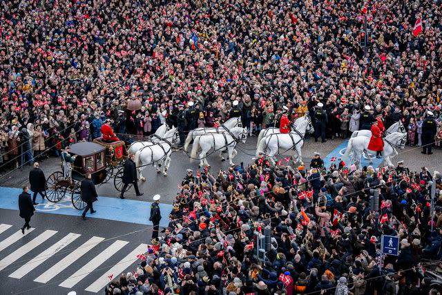 <p>IDA MARIE ODGAARD/Ritzau Scanpix/AFP via Getty </p> Queen Margrethe on her abdication day on Jan. 14, 2024