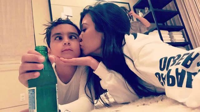 Kourtney Kardashian and Mason Disick pose for a selfie