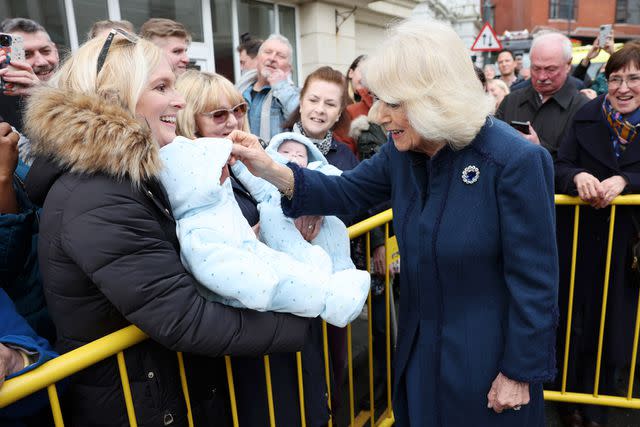 <p>Chris Jackson/Getty</p> Queen Camilla meets members of the public after leaving the Douglas Borough Council on March 20, 2024 in Douglas, Isle of Man.