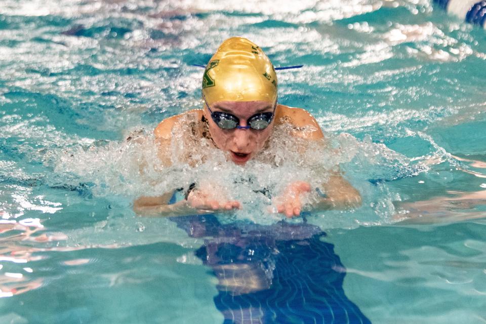 Morris Knolls competes against Northern Highlands in the North 1, Group B final at Passaic Tech on Friday Feb. 18, 2022. Sophia Yousuf from Morris Knolls competes in the 100-yard breaststroke. 