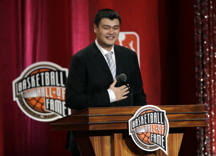Yao Ming speaks at his Hall of Fame induction in September. (AP)