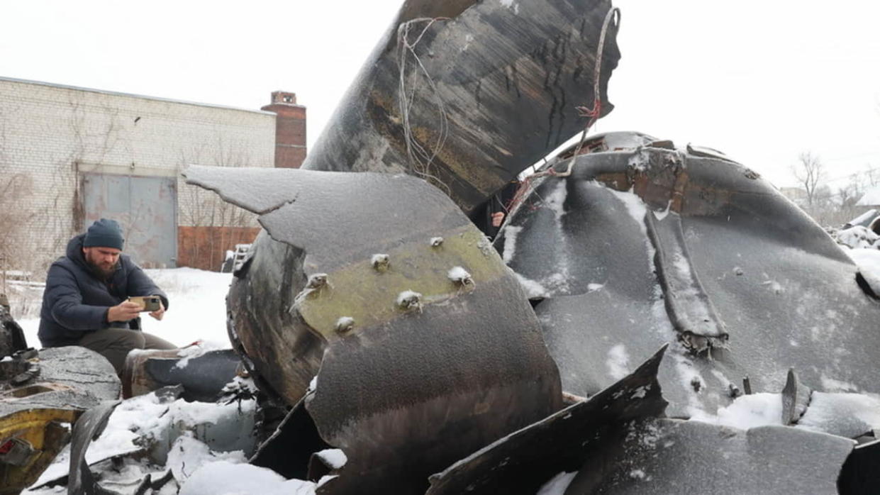Wreckage of the missile that hit Kharkiv. 