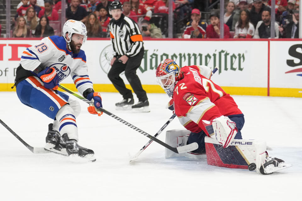 Adam Henrique couldn't convert on his first-period breakaway against Panthers goalie Sergei Bobrovsky.  (Photo by Peter Joneleit/Icon Sportswire via Getty Images)