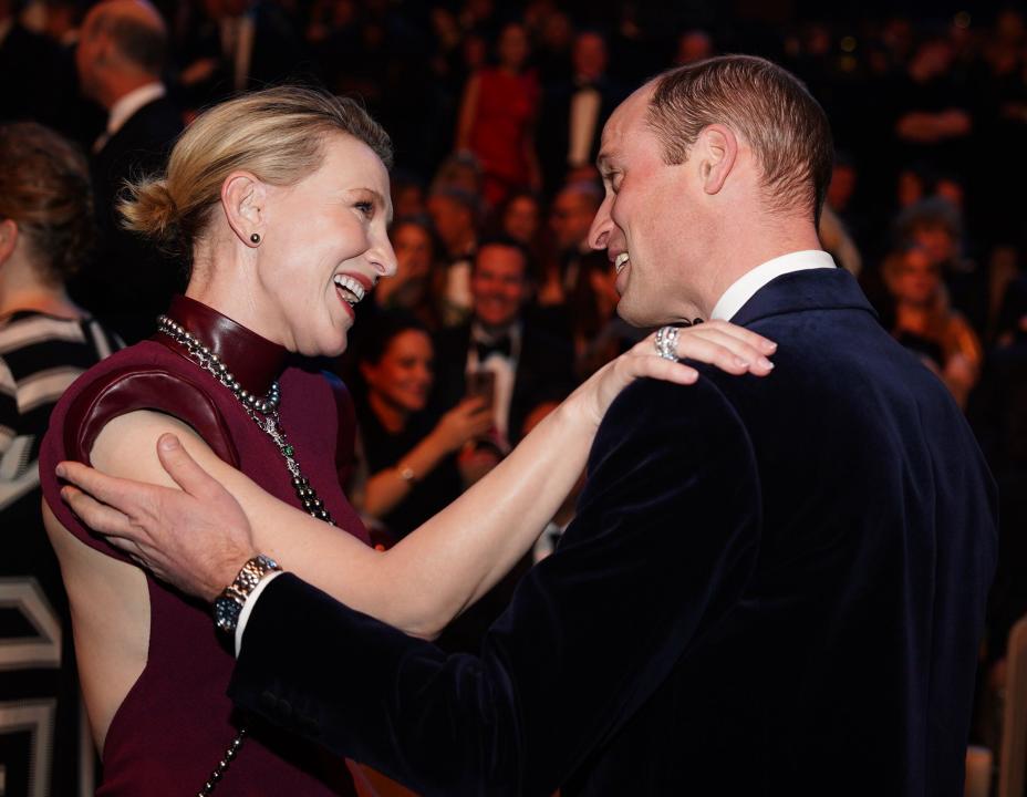 The Prince of Wales, president of Bafta, talks with Cate Blanchett at the Bafta Film Awards 2024, at the Royal Festival Hall, Southbank Centre, London. Picture date: Sunday February 18, 2024.