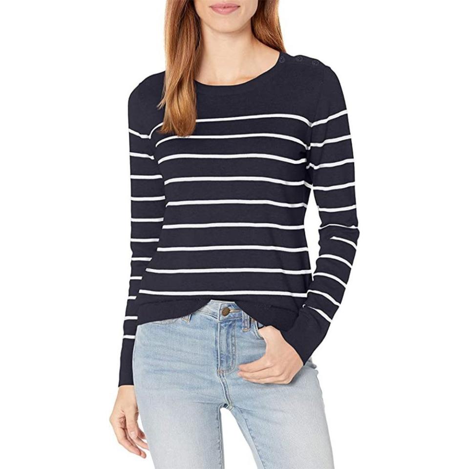 1) Long Sleeved Striped Crewneck Sweater