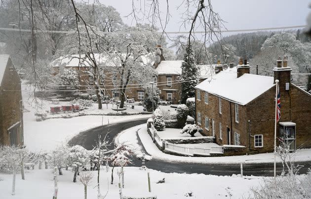 Snow covers the village of Allenheads, Northumberland. 