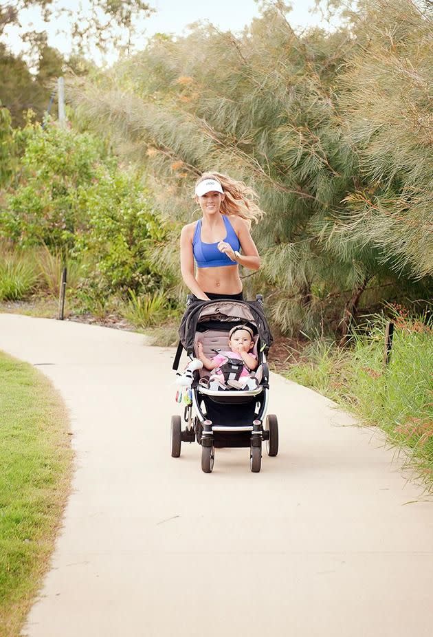 Exercising daily with Quinn has become part of the new mum's routine. Image: Caters